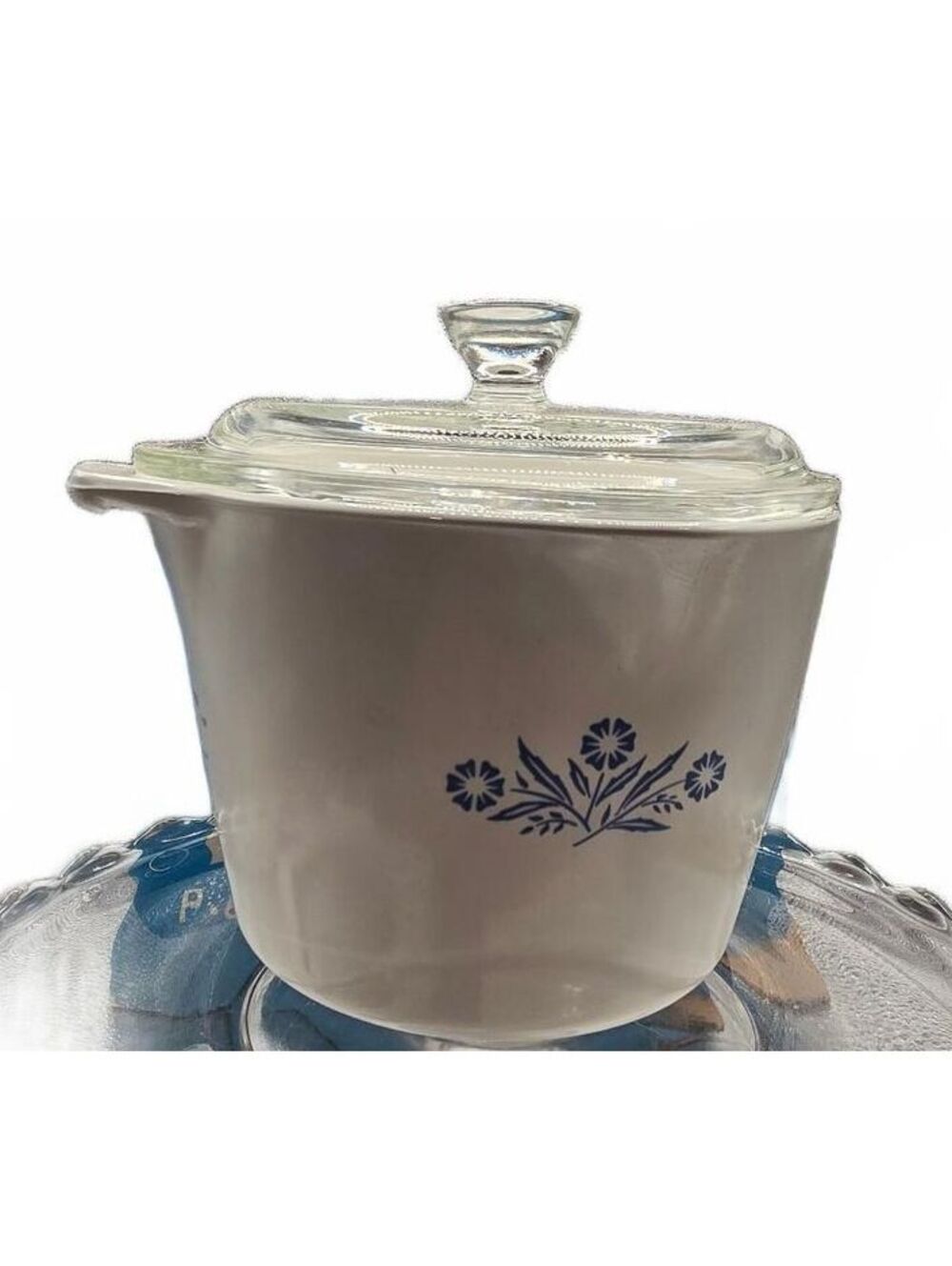 Vtg CorningWare Blue Cornflower 1 QT Sauce maker in Original Box plus handle
